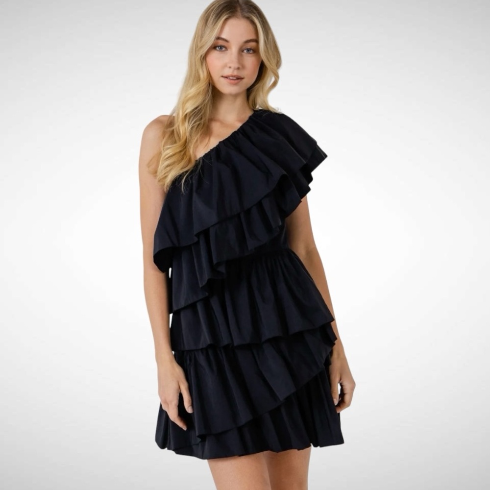 ENDLESS ROSE ONE-SHOULDER RUFFLED MINI DRESS SIZE XS